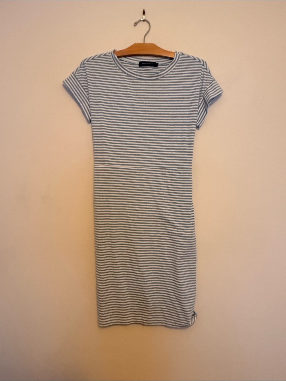 Striped Short-Sleeve Mini Dress in Blue and White